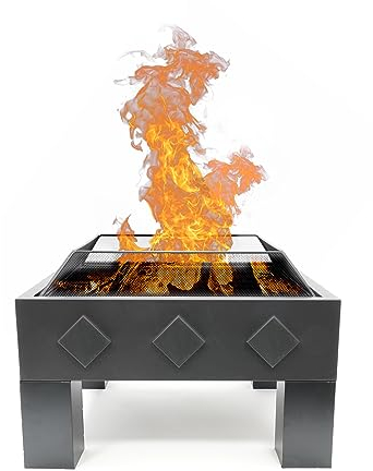 HEAT Outdoor Living Kvadrat - Brasero para el jardín – Brasero para Exteriores y Barril de Fuego – Brasero de Acero Lacado – Cesta de Fuego para el jardín – 61 x 61 x 35 cm – Negro