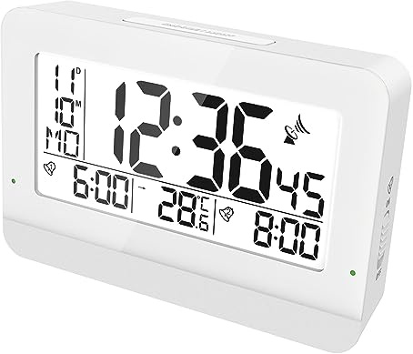 Miraval digitaler Funkwecker Datumsanzeige Designwecker Reisewecker Temperaturanzeige Großes Display 2 Alarme Snooze Hintergrundbeleuchtung geräuschlos Digitaler Wecker (Weiß)