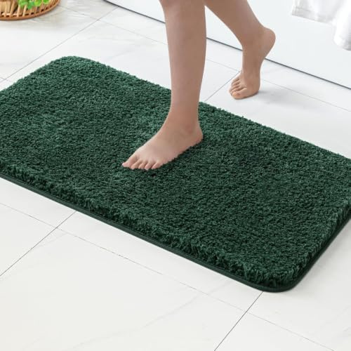 MIULEE Badematte Weiche Badteppich rutschfest Badvorleger Fußmatte Badzimmermatte Bettvorleger Flauschig Teppich Badezimmerteppich Duschmatte für Bade & Wohnzimmer Schlafzimmer 50x80 cm Tiefgrün