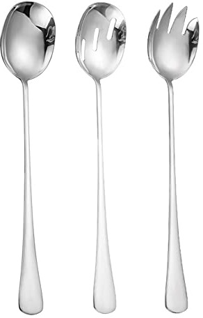 Salad Servers Salad Serving Sets Stainless Steel 11 Buffet Salad Spoon and Salad Fork Dishwasher Safe Large Metal Serving Utensils Silver, Set of 3