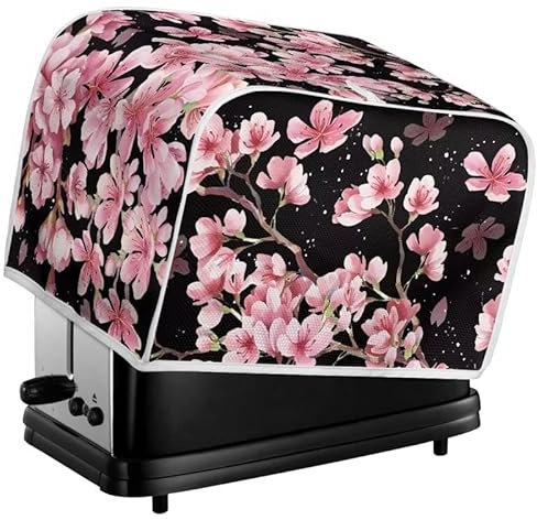 Kuiaobaty Pink Cherry Flower Toaster Cover 2 Slice, Floral Kitchen Small Appliance Dust Covers Black Toaster Oven Dustproof Cover