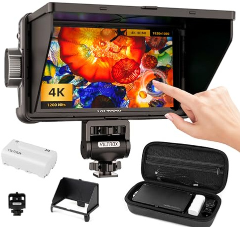 VILTROX DC-550 Kamera Field Monitor Touchscreen 5.5 Zoll 1200 Nits DSLR Kamera Feldmonitor 4K HDMI,Full HD 1920x1080 IPS,3D LUT mit Akku und Sonnenschutz haube,Videomonitor für Sony Canon Nikon