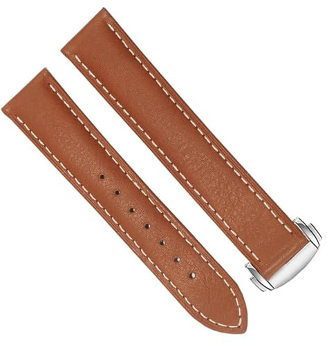 SOMKB Echtes Leder Armband für Omega 300/150 Schwarz Braun Uhrenarmband Faltschließe Zubehör Handschlaufe, 20 mm, Achat