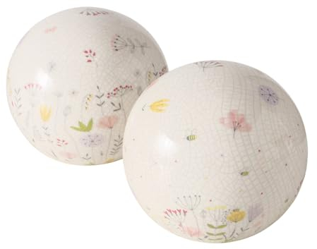 2 x Dekokugel Florina Steingut Ø 12 cm weiß, Floral, Crackle, Glanz