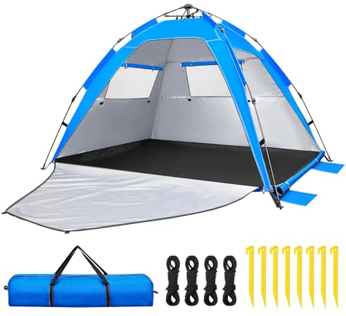Witnewrage Strandmuschel Pop Up Strandzelt für 3-5 Personen, Strand Schatten mit UV-Schutz 50+, Automatisches Strand mit Reißverschlusstür für Familie Sonnenzelt Strand Camping Garten mit Tragetasche