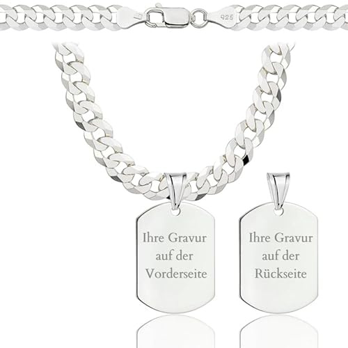 Amar Luxury Kette Für Herren Silber 925, Personalisierte Geschenke Männer - Erkennungsmarke Mit Gravur, Militär Silberkette Massive 6,5 Mm, Personalisierte Kette 50 Cm, Herren Schmuck