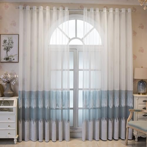 Daesar Vorhänge Ösen 2er Set, Vorhänge Lichtdurchlässig Wohnzimmer 96x115CM Farbverlauf Bicolor Grau Blau Gardinen und Vorhänge für Schlafzimmer Wohnzimmer Esszimmer