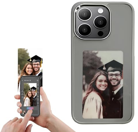 HabiWell DIY E-Ink Smart Phone Case Rear Projection Ink Case Customizable Instantly Display Photo Personalize Ink Phone Case Back Cover (Gray, iPhone 15 PRO)