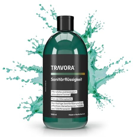 TRAVORA Sanitärflüssigkeit für Campingtoilette - biologisch abbaubarer Toilettenzusatz Wohnmobil 1L - Sanitärzusatz für effektive Zersetzung von Fäkalien und Bekämpfung unangenehmer Gerüche