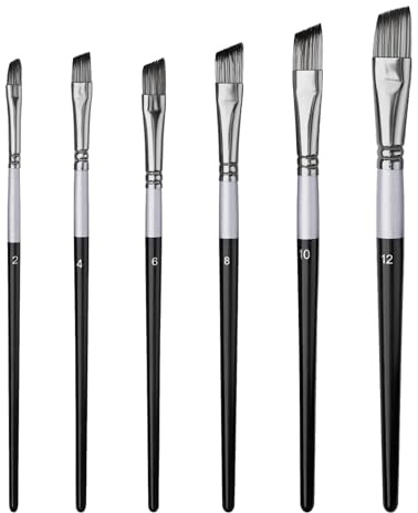Paint Brush Set for Art 6 Pcs Angled Flat Paintbrush Kit Artist Paint Brushes for Acrylic Watercolor Oil Gouache Craft Detail Face Model Painting Brushes for Beginners Professionals