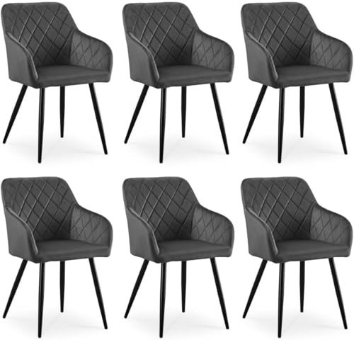 CLIPOP Esszimmerstühle 6er Set, Küchenstühle Grau Samtstoff stühle Polsterstühle mit Armlehne Metallbeine Polstersessel Stühle für Esszimmer Küche (6, Samt Grau)