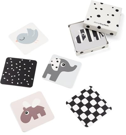 Done by Deer Baby Kontrastkarten 10er Pack Deer Friends Colour Mix - Schwarz Weiß Bunte Visuelle Stimulation Lernaktivitätskarte für Babys - Doppelseitig Baby Lernkarten