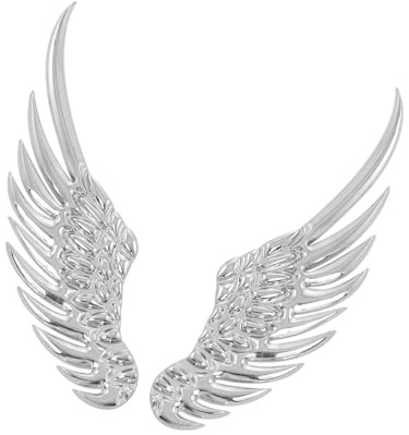 Hihaha Car Silver Tone Alloy Angel Wings Badge Stickers 2 Pcs Durable Material