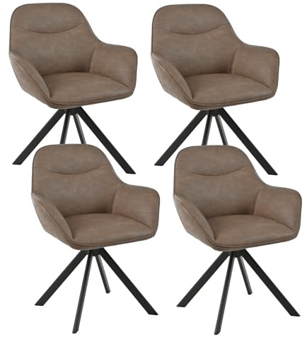Goeurvant Esszimmerstühle Drehbar 4er Set mit Armlehne, 360° drehbar, Polsterstuhl Kunstleder, Drehstuhl Esszimmer, Küchenstuhl mit Metallbeine für Esszimmer, Küche, Dunkelbraun