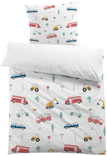 MUSOLEI Kinderbettwäsche 135x200 Autos Bettwäsche Kinder Jungen 3D-Druck Mikrofaser Fahrzeug Bagger Polizei Feuerwehr Bettbezug 135x200 und 1 Kissenbezug 80x80 Bettwäsche-Set für Einzelbett, Autos03
