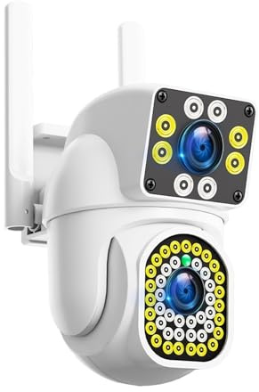 KKENZA Telecamera IP Wi-Fi da Esterno V380 PRO 2MP IP66 a Doppio Obiettivo e Doppia Immagine, Senza Angoli Morti, con App di sorveglianza di Sicurezza Integrata for Telefono(US Plug,2MP Camera)