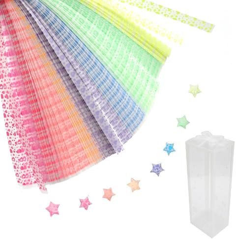 LNSYSNS 420 Stück Star Paper, Paper Star Strips mit Muster, mit Aufbewahrungsbox, Papierstreifen zum Basteln für Basteln und Raumgestaltung
