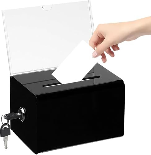 Zbozzba Tirelire à clé, boîte à dons verrouillable, boîte à dons polyvalente (16 × 10 × 12 cm) pour le vote anonyme, économie d'argent - Noir