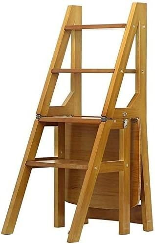GPDNBIEU, Klappbarer Bibliotheksleiterstuhl aus massivem Holz, 4 Klapptreppenstuhl, Heimküche, Bibliothek, Multifunktions-Klappstuhl(C)