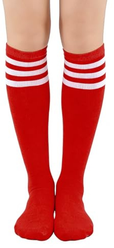 HUKUMA Calcetines largos a rayas, calcetines por encima de la rodilla hasta el muslo, calcetines a rayas hasta la rodilla, calcetines de fútbol, calcetines deportivos de fútbol, medias de animadora