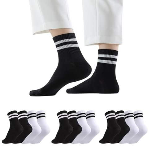 KASLCWA 6 Paia Calzini Sportivi a Righe, Calzini Sportivi Per Uomo E Donna per piedi di taglie 38-43, Calze a Strisce Bianche e Nere, Morbidi Casual Calze per Yoga, Palestra, Corsa