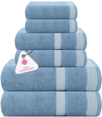 Casa Copenhagen Solitaire Juego de Toallas, diseñado en Dinamarca, 600 g/m², Hotel & SPA, Cocina y Baño, Set de 6 Piezas con 2 baño, 2 Toallas de Mano, 2 paños faciales – Azul Empolvado