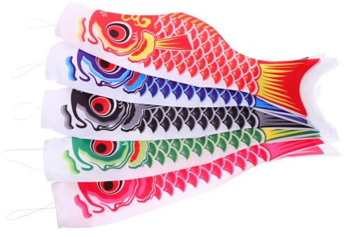 VICASKY 5 Stück Pack Koi Windsack 55cm Japanischer Fisch Streamer aus Leichtem Stoff zum Befestigen an Stangen für Hof und Garten Zufällige Farbe