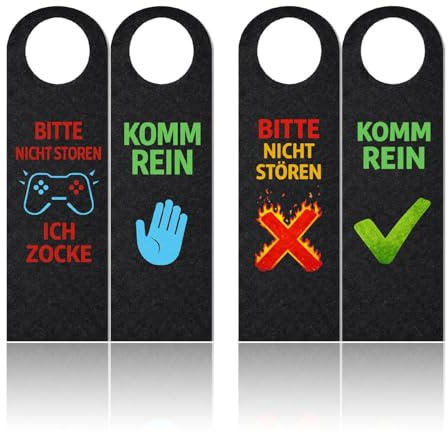 GROVBLE 2er Set Bitte nicht stören Türschild für Gamer Doppelseitiger | Einfach & Robust: Die Türschilder lassen sich dank praktischem Loch einfach an der Türklinke aufhängen.