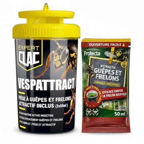 CLAC Piège à Guêpes & Frelon Asiatique – Kit Complet avec Attractif 50ML – Sans Insecticide – Action Durable Extérieur & Balcon