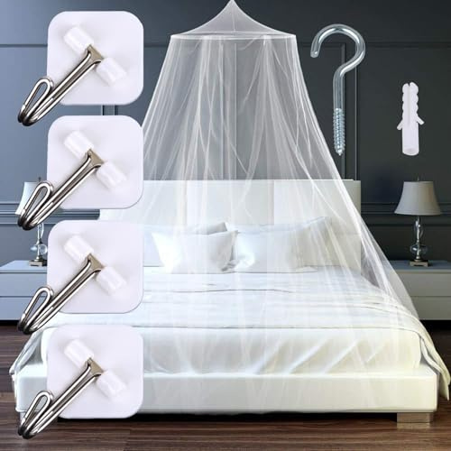 Moskitonetz Bett für Doppelbett Einzelbett, Großes Moskitonetz Reise Betthimmel Mückennetz Feinmaschiges als Moskitoschutz, Fliegennetz Moskitonetze für Reise und zu Hause Indoor Outdoor Weiß