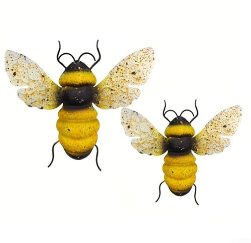 2PCS Outdoor Bee Iron Wall Art, for Garden Fence Porch Patio Yard Hanging Decoration, with Reliable Structure