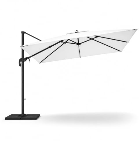 Ombrellone 3x4 Metri Con Braccio Retrattile Per Esterni Piscina Gazebo Terrazze Bar Hotel In Acciaio Inossidabile Braccio Rotabile 360° Telo Impermeabile Bianco