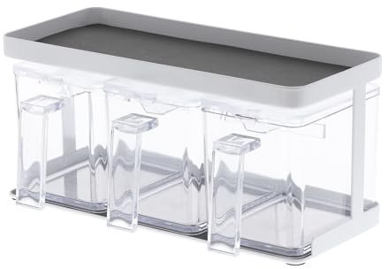 Yamazaki 3343 Tower Seasoning Box x3 & Rack, White, PS Resin/Steel, Minimalist, 27.5 x 11.5 x 13.5 cm