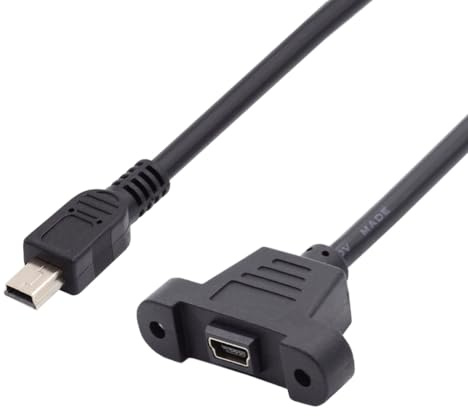 cablecc Panel Mount Type Mini USB2.0 5Pin Male to Female Extension Adapter Cable with Screws 50cm