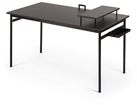 ZINUS Tresa 140 x 75 cm Schwarzer Metallschreibtisch mit Ablage und Bildschirmaufsatz | Arbeitsplatz mit espressofarbenem Finish | Computertisch | Einfache Montage