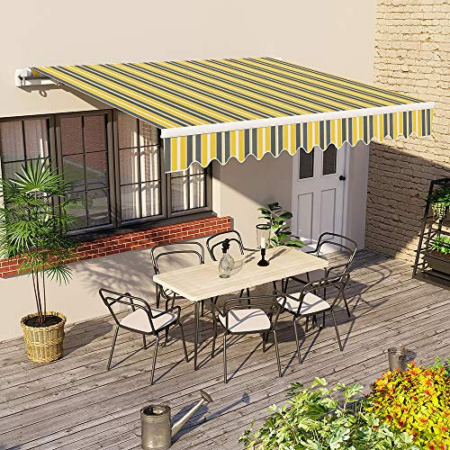 Greenbay Yellow-Stripe DIY Manual Patio Awning, Retractable Gazebo Outdoor Canopy, Garden Sun Shade - 2m x 1.5m