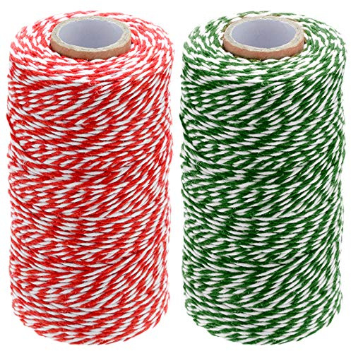 Hilo de Algodón Cuerda de Navidad de 100M para Envolver Regalos, Manualidades, Cocina, Decoración - Rojo y Verde