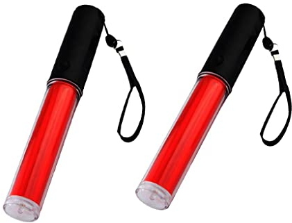 2x Bâtons Fluorescents Fluo en Plastique Durable pour Signalisation Routière, Baguette de Trafic de signal d'orchestre LED Lampe de poche avec mode clignotant pour guides de stationnement