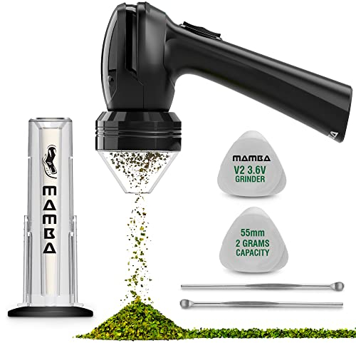 Molinillo de Hierbas Eléctrico Mamba Loader XL V2-55, USB Recargable Automático con Molienda Rápida y Cabeza de Aleación de Aluminio, incluye Sistema de Contención de Hierbas y Especias (Negro)