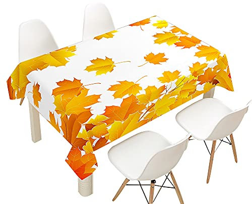 FANSU Tischdecke Wasserdicht Tischwäsche, Herbst Blatt Rechteckige Wasserabweisend Abwaschbar 3D Tischtuch für Küche Garten Outdoor Esstisch Dekoration (Ahornblatt,140x200cm)