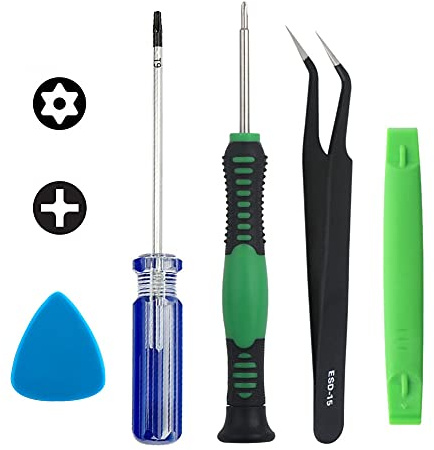 Lot de 5 outils de réparation PS4 PH00 Phillips et TR9 Torx Tournevis de sécurité ESD Pince à épiler Outils d'ouverture pour manette PS4