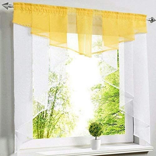 Devola Kleinfenster Scheibengardine Voile Bistrogardinen mit Tunnelzug Küche Gardinen Transparent Kuvert Vorhänge Stores BxH 120x125cm Gelb 1er Pack