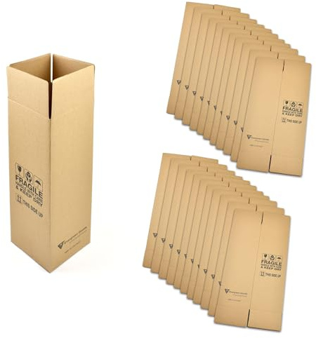 Evergreen Goods 20 X Single Wine Bottle Box - 370 X 130 X 130mm | Protective Packaging Cardboard Carton | Ideal for 75cl / 750ml Glass Bottles Wine Beer Ale Spirits & Champagne | Quantity Discounts