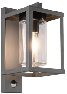 meineWunschleuchte Außen-Wandleuchte Bewegungsmelder Anthrazit | mit E27 LED, Höhe 33cm, aus Metall und Glas, Schutzklasse IP44, moderne Wandlaterne, Fassadenbeleuchtung Eingangsbereich