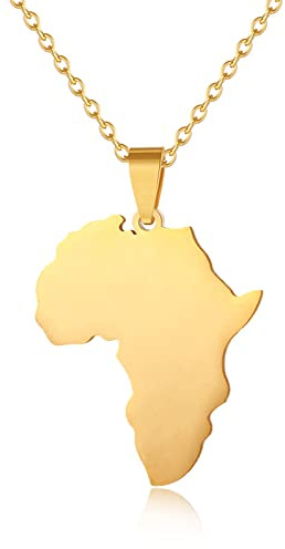 YUANYIRAN Map Of Africa Shape Pendant Necklace - Ethnic Glossy African Maps Charm Flag Pendant,Patriotic Map Hip Hop Jewelry For Men'S And Women'S Large Couple Gift,Gold,50Cm/19.6 In