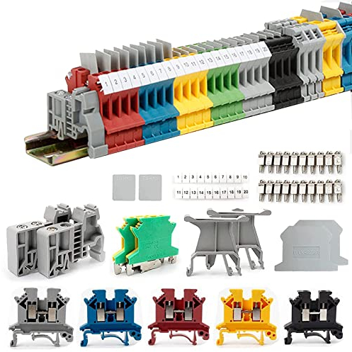 Aisny Terminal Block UK2.5B, DIN Rail Connection Blocks Kit, Top Hat Rail, 20 cm Aluminium, 40 Contacts, Copper, Clamp Plug-in, for DIY Automation Projects