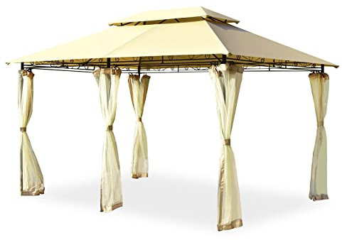 GYMAX Gazebo per Eventi da Giardino, 3,6x2,6x2,7 M, Tendone Padiglione Pieghevole, Doppio Tettuccio e 6 Parti Laterali, Protezione UV, Telaio in Ferro, per Feste, Party e Attività all'Aperto