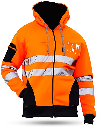 Sunshine Comforts High Vis Orange Hoodie for Men, Soft and Comfortable Hi Vis Jumper, Industry Applications Hivis Reflective Jackets, Washable Orange Sweatshirt Hi Visibility for Men XXL