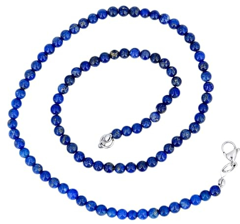 Taddart Minerals – Blaue Halskette aus dem natürlichen Edelstein Lapislazuli mit 4 mm Kugeln und 45cm Länge – handgefertigt