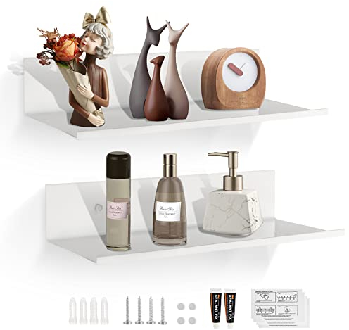 EXLECO 2er 40cm Wandregal Weiß Metall Duschregal ohne Bohren Duschablage Schweberegal Wand Regal zum Kleben Wandboard Hängeregal Bücherregal Ablage Bad für Wohnzimmer Schlafzimmer Badezimmer Flur